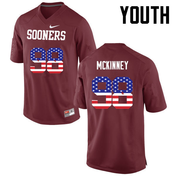 Youth Oklahoma Sooners #98 Zacchaeus McKinney College Football USA Flag Fashion Jerseys-Crimson